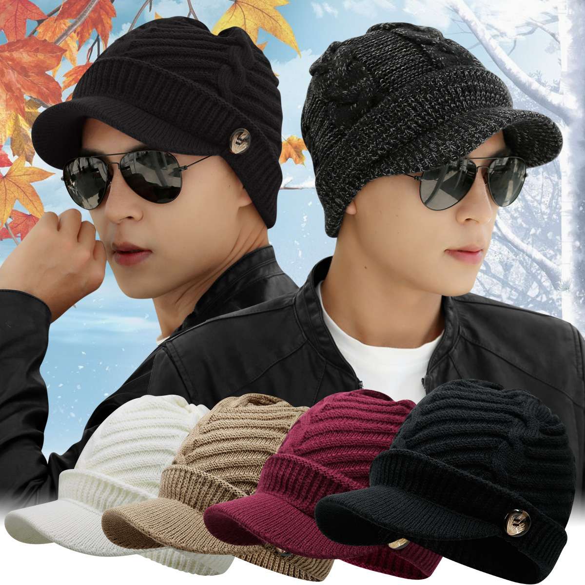 ランニングキャップ　ニット帽子付きゴルフキャップ