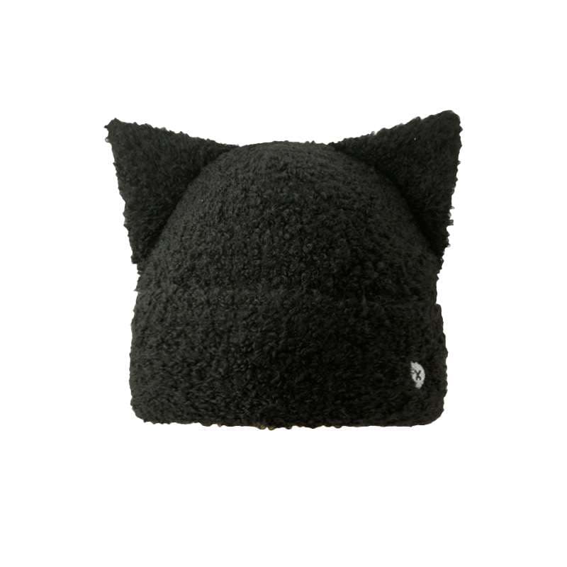 ランニングキャップ　キャップ  ねこ耳付きふわもこニット帽