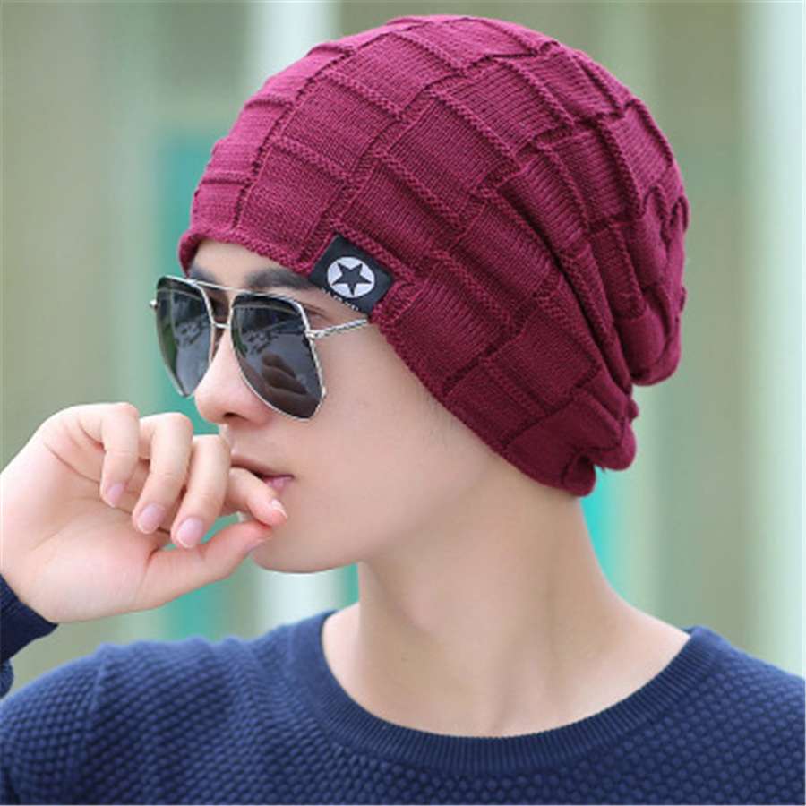 ランニングキャップ　キャップ  格子模様のニット帽