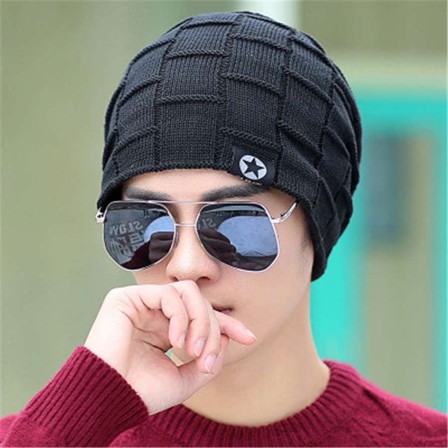 ランニングキャップ　キャップ  格子模様のニット帽