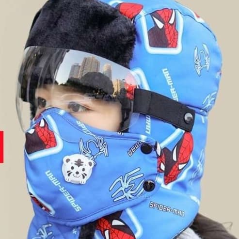 ランニングキャップ キャップ ランニング 防寒マスク付き目出し帽 スパイダーデザイン